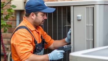 HVAC technician tuning up an air conditioner for efficient cooling