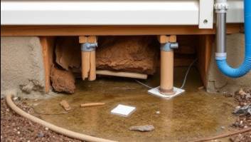 Water damage affecting home foundation, highlighting the need for repairs.